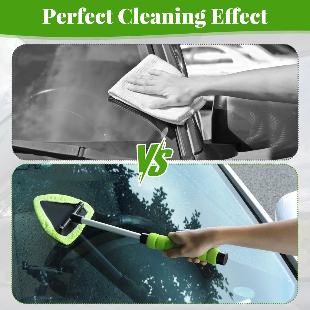 Windshield cleaning before and after application graphic