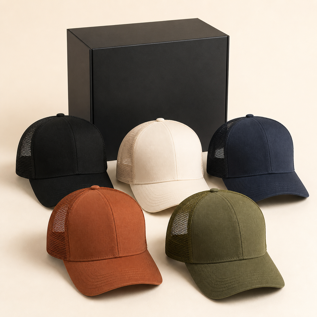 vevolora 112 curved brim trucker five hat box option